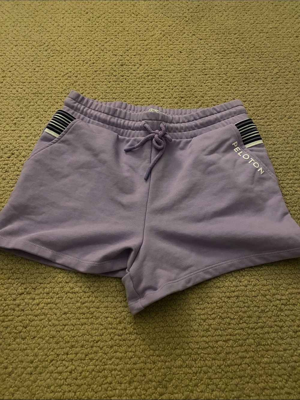Peloton Lavender Athletic Drawstring Shorts with Striped Pocket Trim